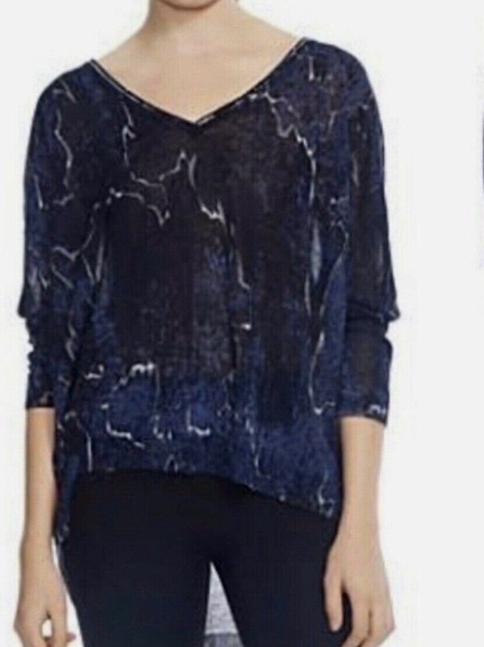 Halston Heritage Medium Oversized Lagenlook Knit top Blue Long Sleeve Casual
